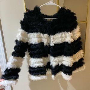 Black and white 100% Rabbit Coat